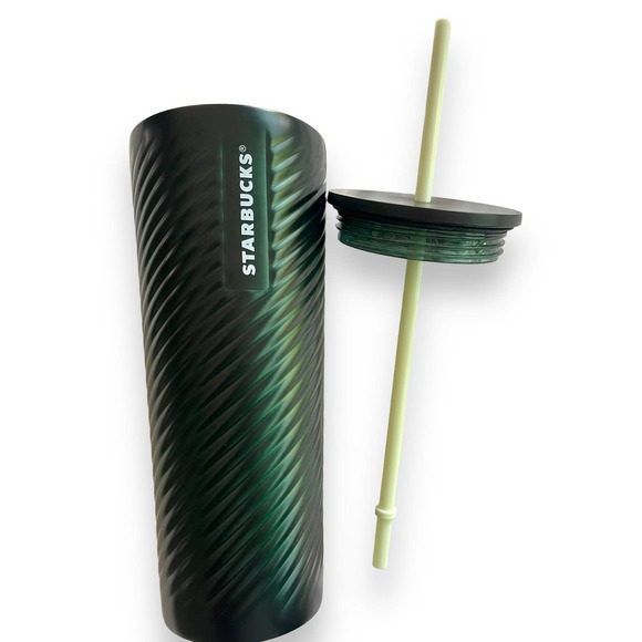 2022 Starbucks Green Swirl Forest Textured Stainless Steel Venti Tumbler 24 oz - Picture 9 of 12